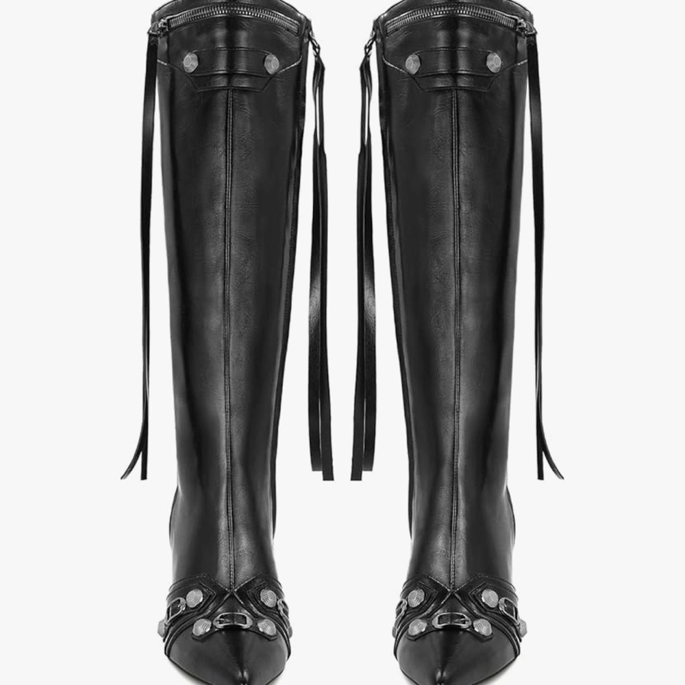Sleek Black Over the Knee Boots with Buckle Accents